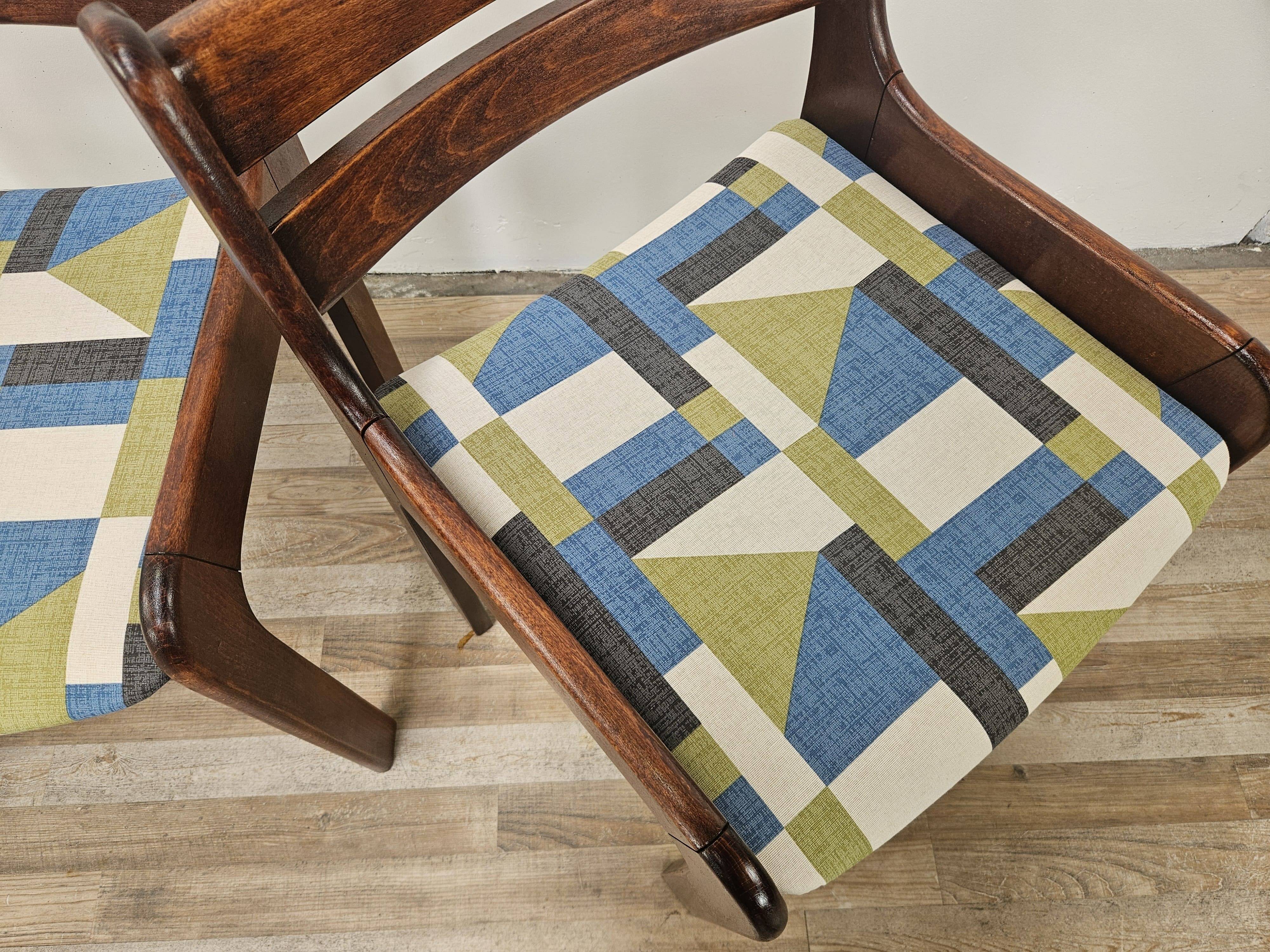 Chaises de salle à manger des années 70 en hêtre et tissu Space Age