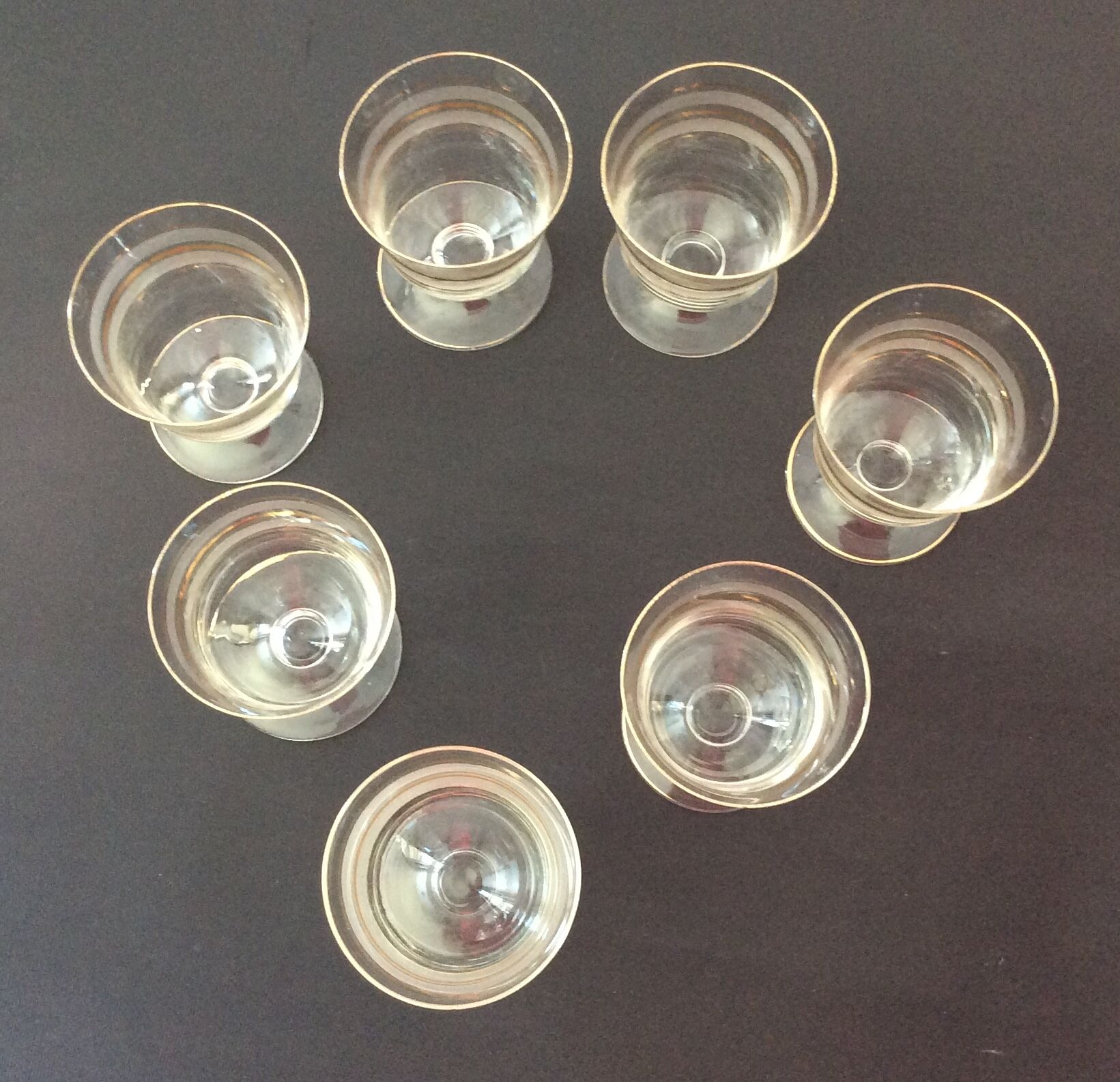 Fine glasses on pedestal with gold border - vintage