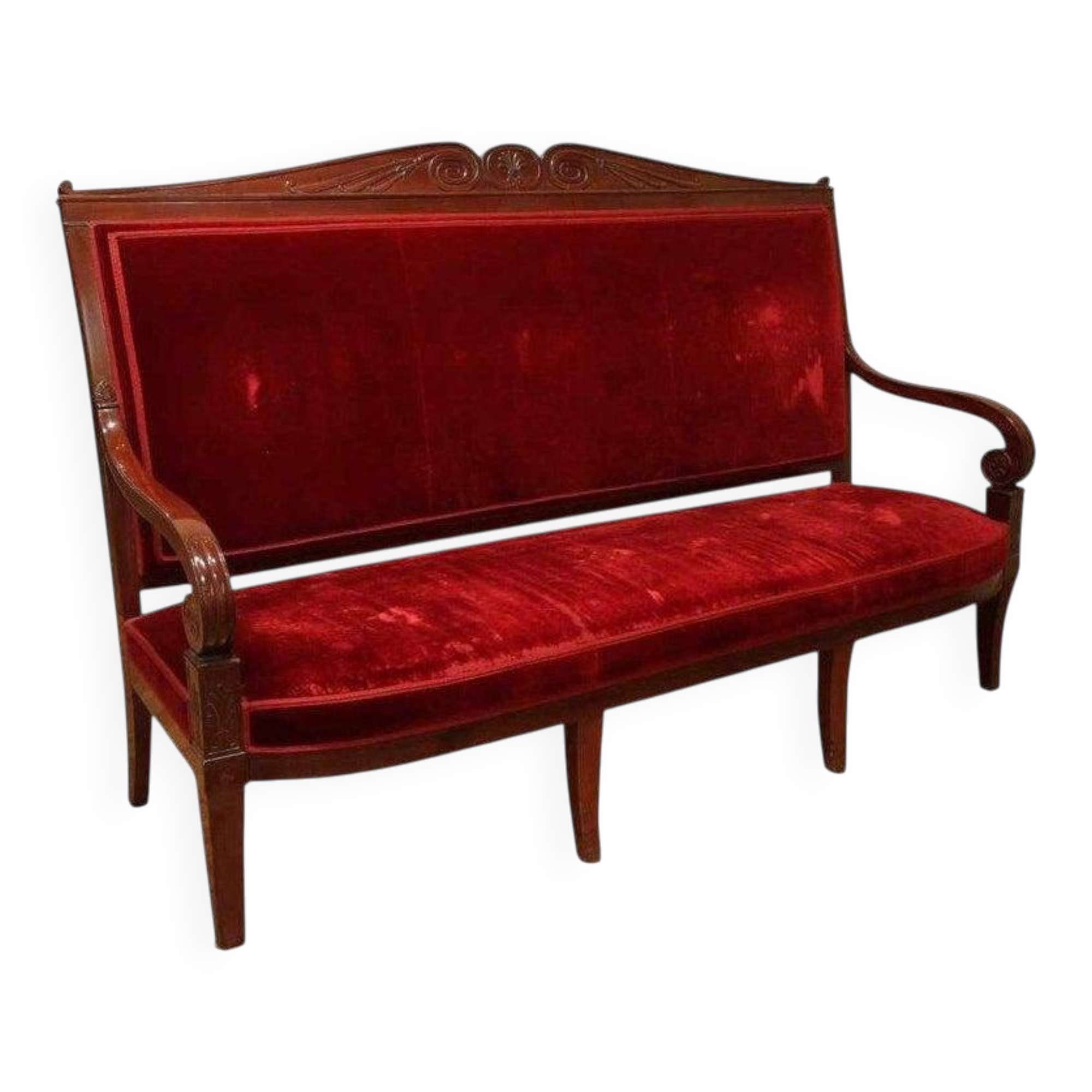 18th Century French Hand Carved Mahogany Upholstered Sofa in the style of George Jacob