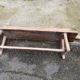 Renovated vintage farmhouse bench with a backrest in solid oak from the 20th century, 180cm.