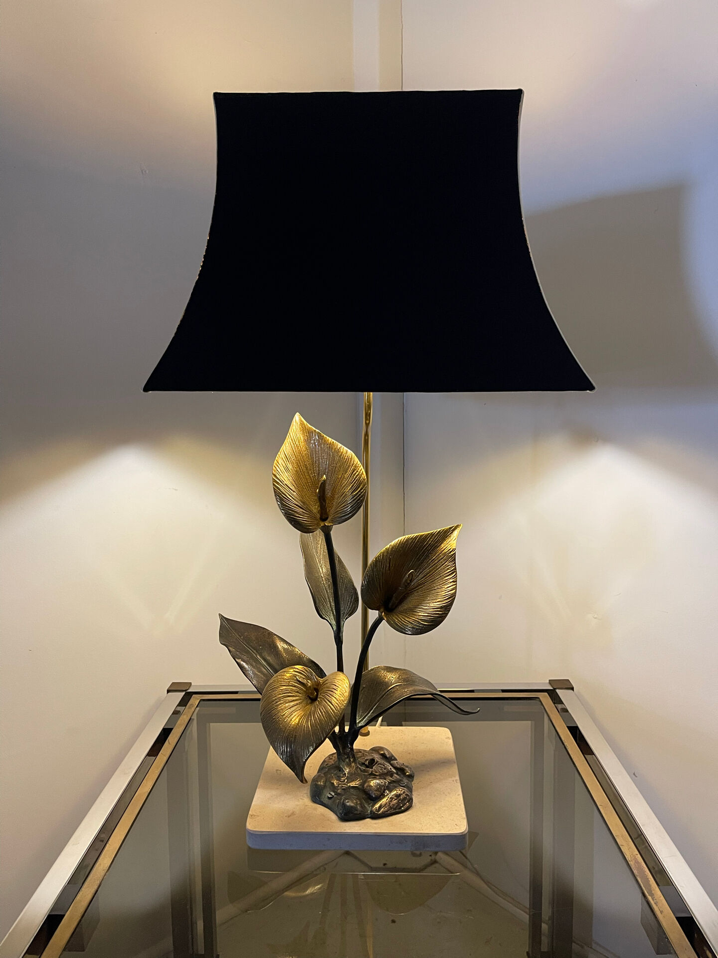 Lampe florale bronze 1970