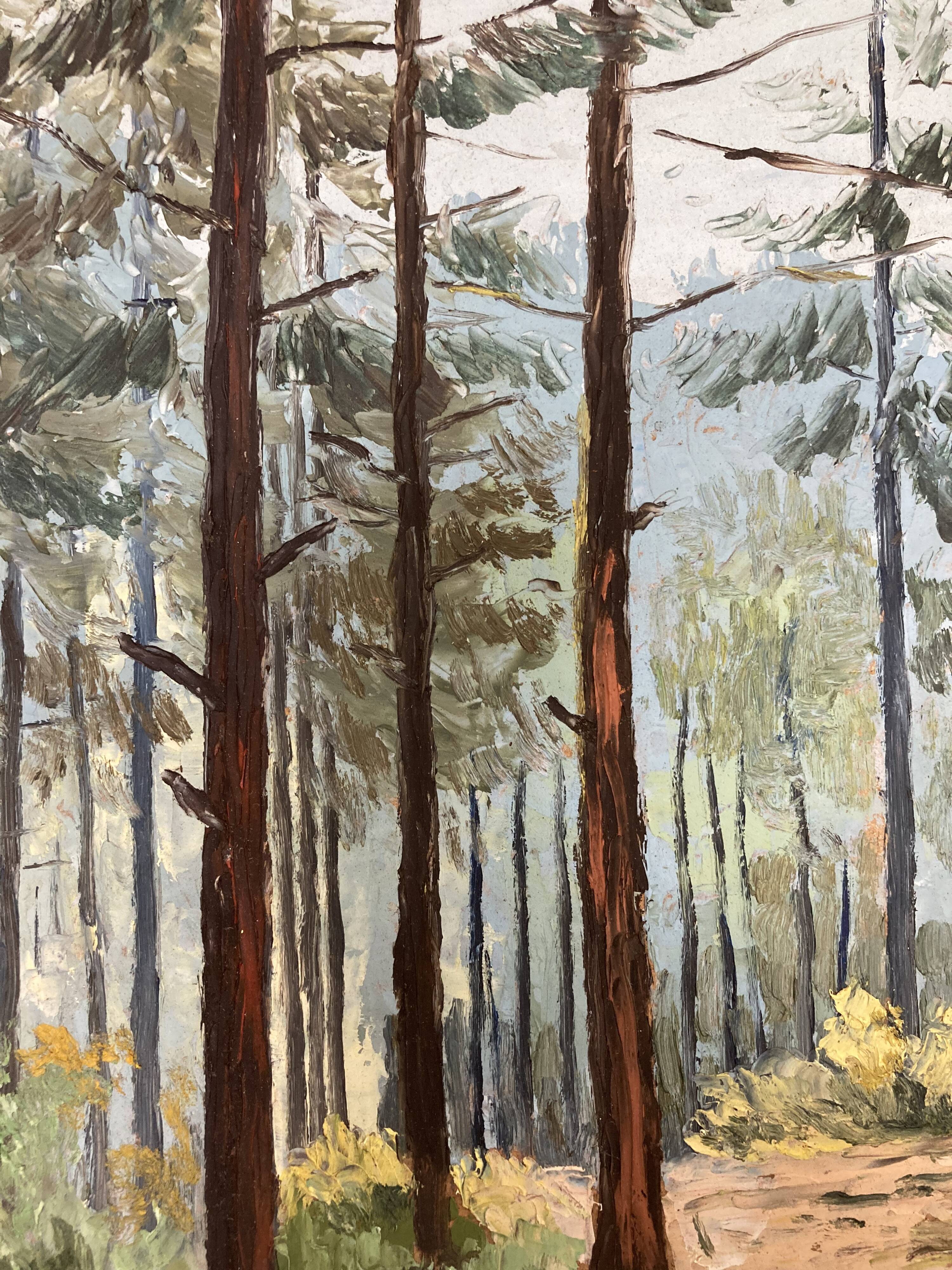 Oil on vintage wooded landscape panel