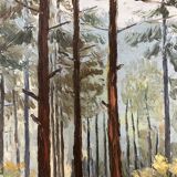 Oil on vintage wooded landscape panel