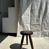Tripod stool in upcycled teak with flat top - Small tripod stool in solid brown wood with circu seat