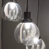 Suspension 3 lumières en verre de Murano et métal verni par Toni Zuccheri pour Venini