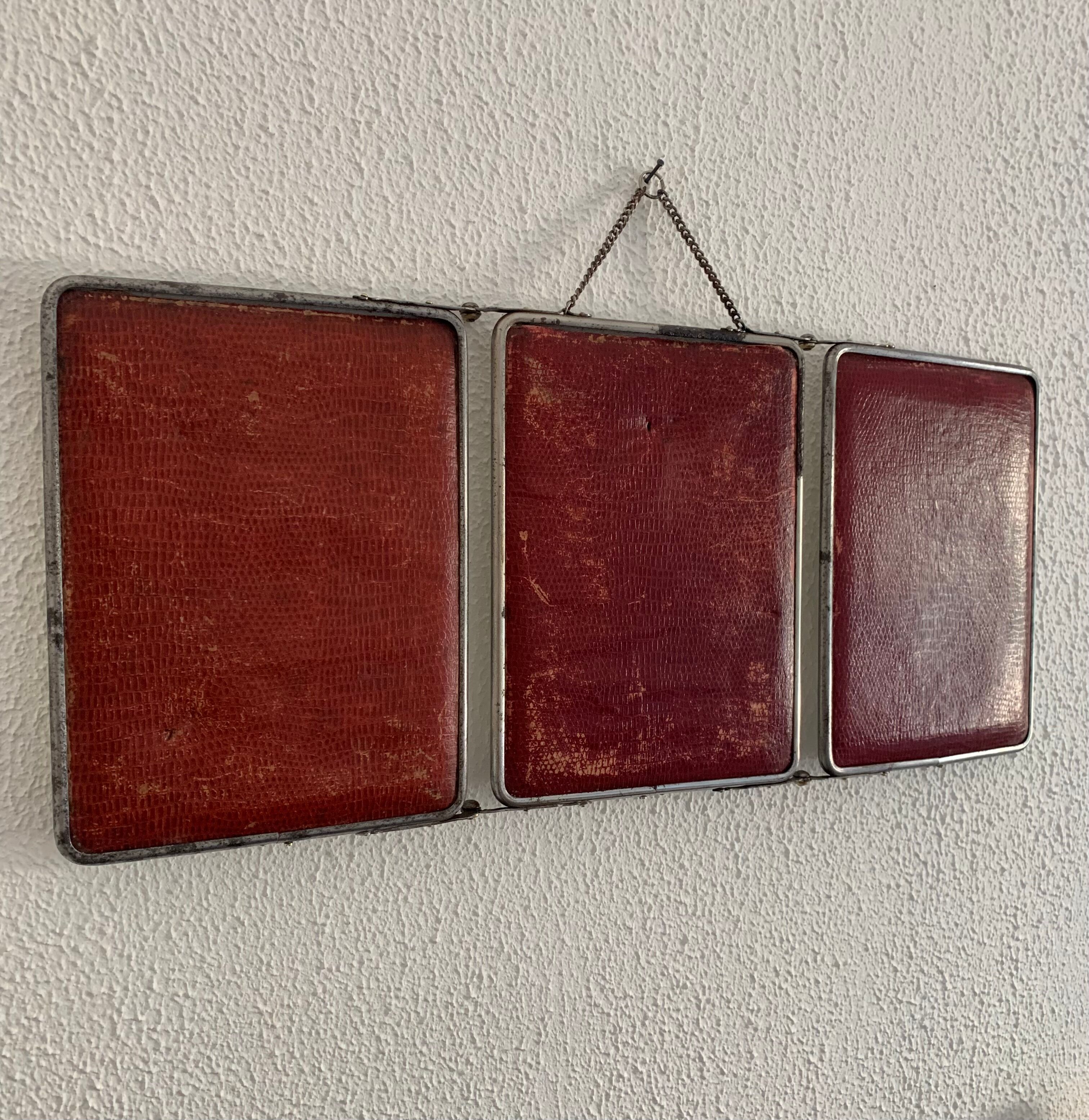 Vintage mirror 1950 triptych beveled purple barber - 25 x 58 cm