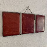 Vintage mirror 1950 triptych beveled purple barber - 25 x 58 cm