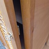Vintage oak and rattan wardrobe