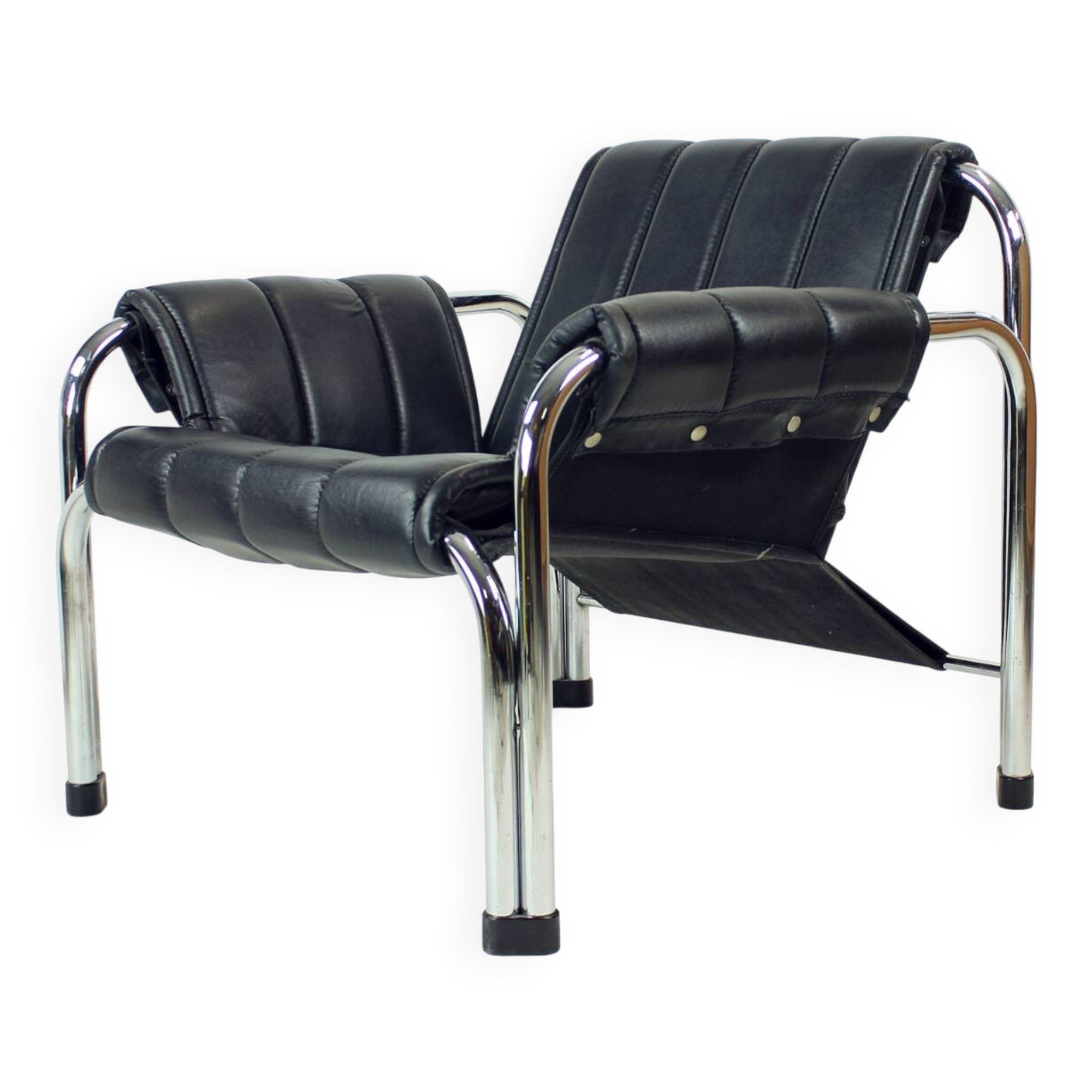 Lounge Chair By Viliam Chlebo In Chrome And Leatherette, Kodreta 1980s