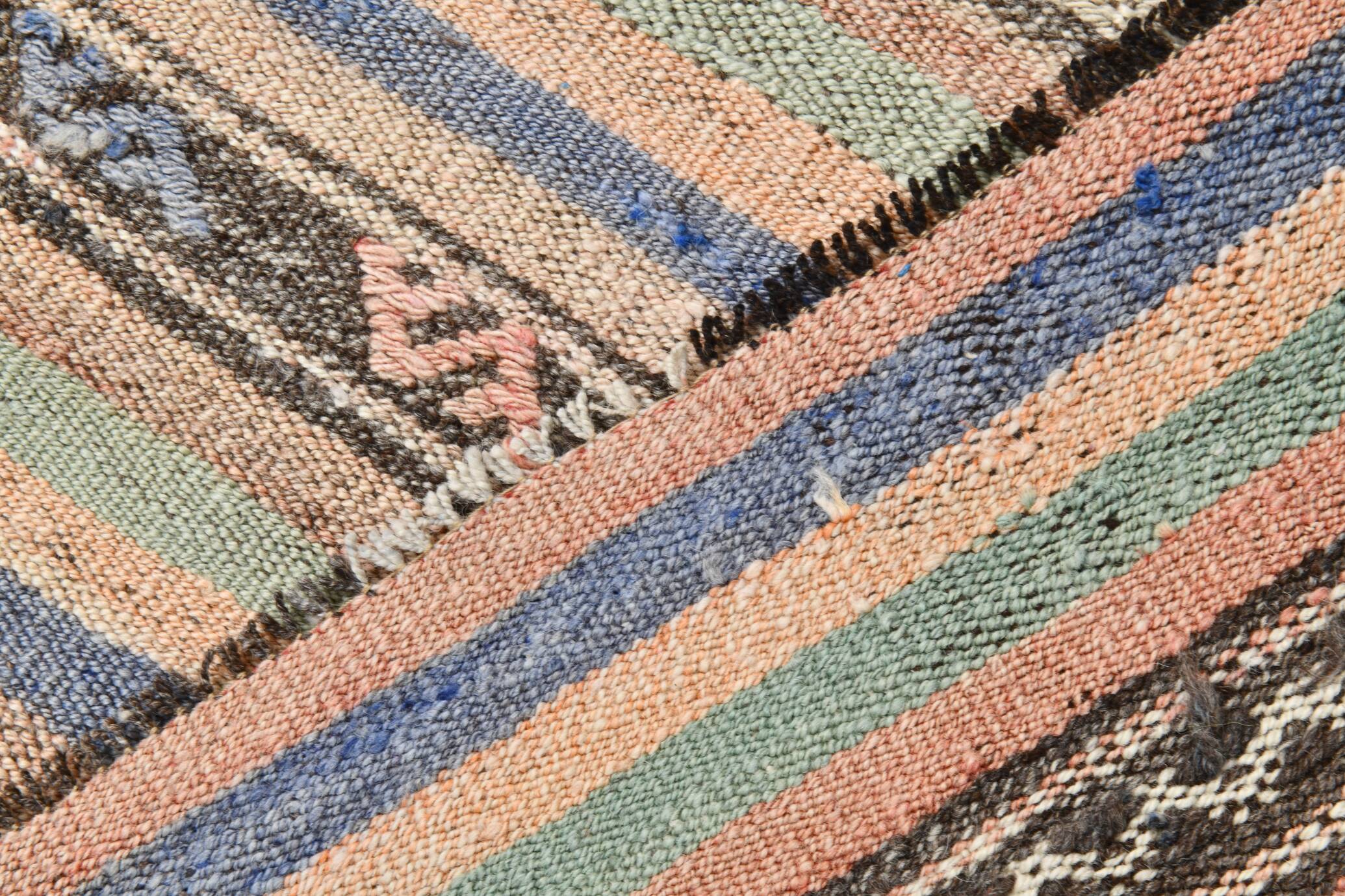 6x8 Green & Blue Striped Handmade Kilim Rug, 174x256Cm