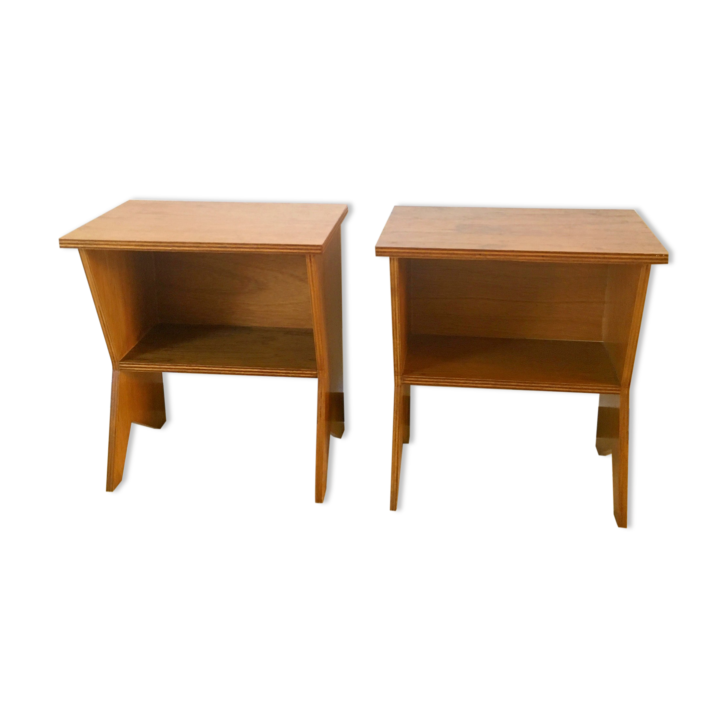 2 vintage bedside tables compass feet 50s