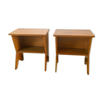 2 vintage bedside tables compass feet 50s