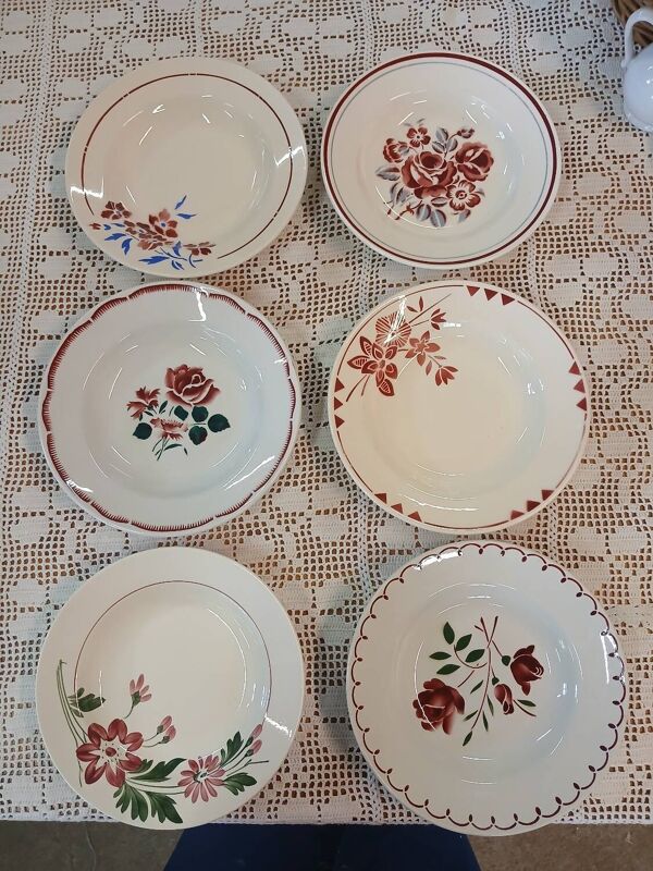 6 assiettes creuses anciennes dépareillées