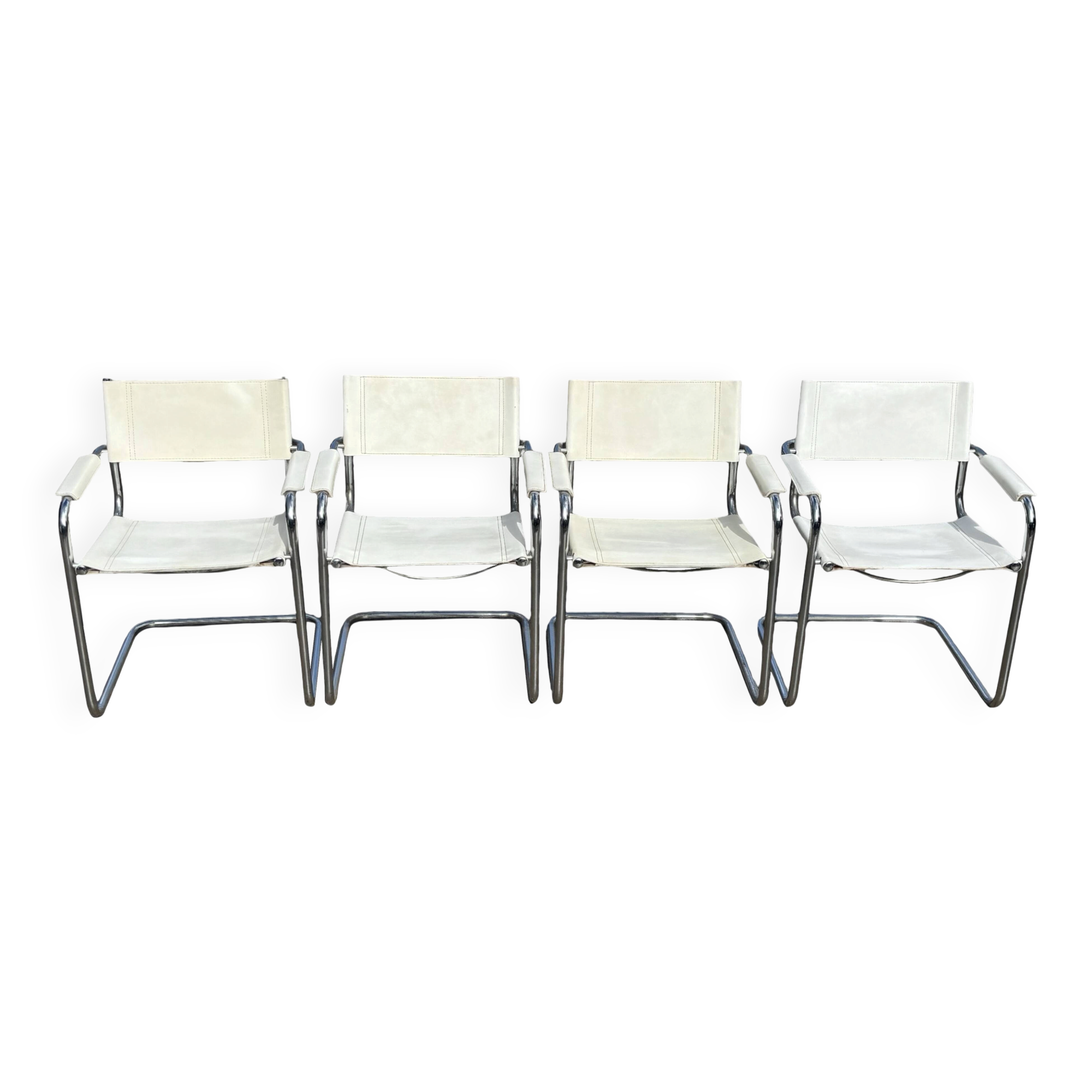 Set of 4 dining chairs in white, S34 Mart Stam/Marcel Breuer style Italy
