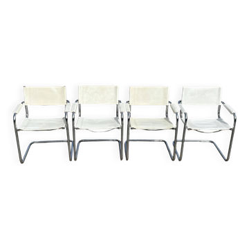 Set of 4 dining chairs in white, S34 Mart Stam/Marcel Breuer style Italy