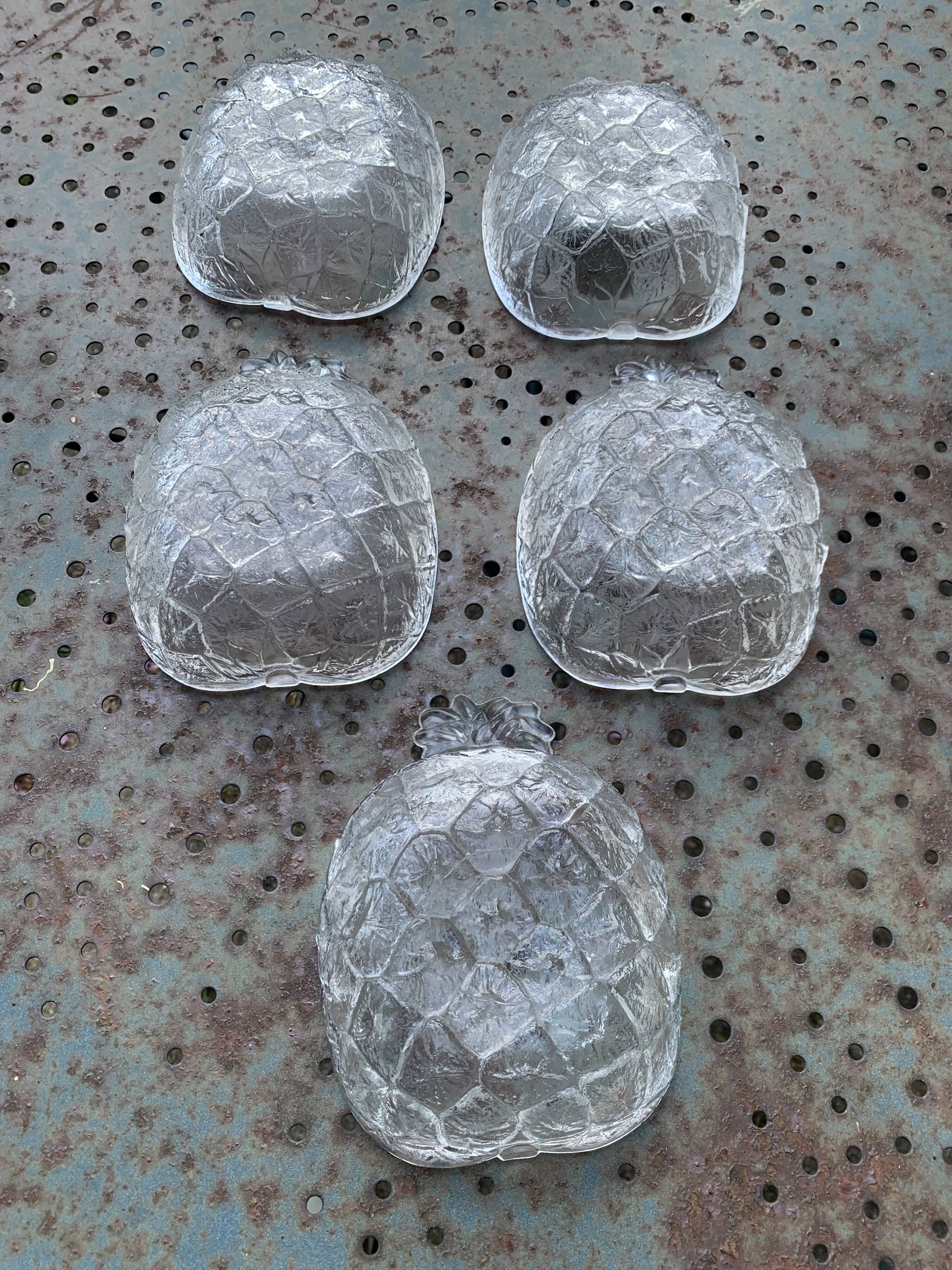 5 vintage transparent molded glass pineapple cups