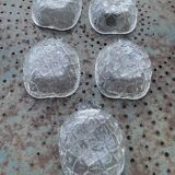 5 vintage transparent molded glass pineapple cups