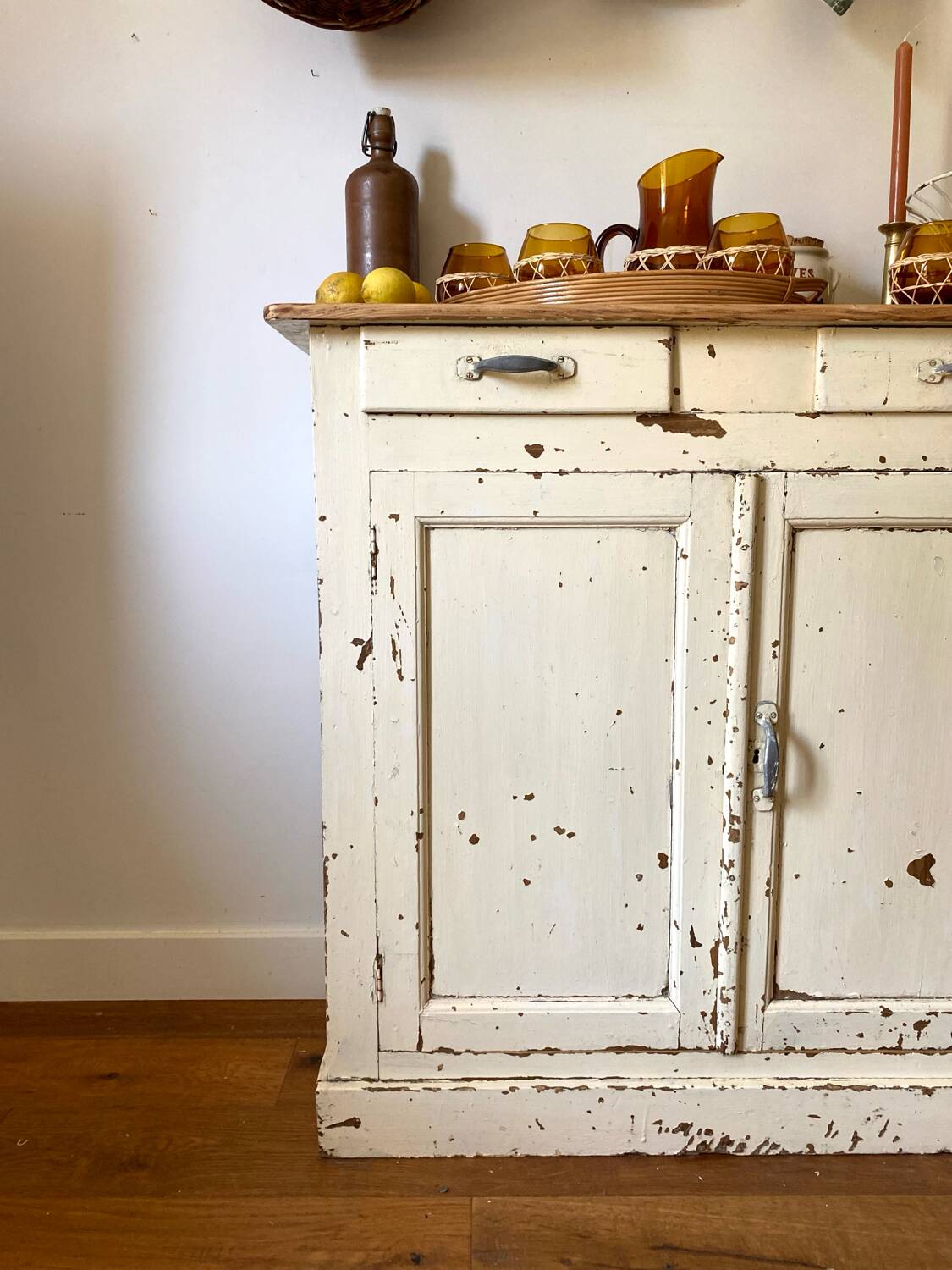 Antique Parisian sideboard in patinated beige wood