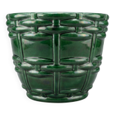 Cache-pot, jardinière Art Déco Saint-Clément signé Blanche Letalle en céramique émaillée vert malachite