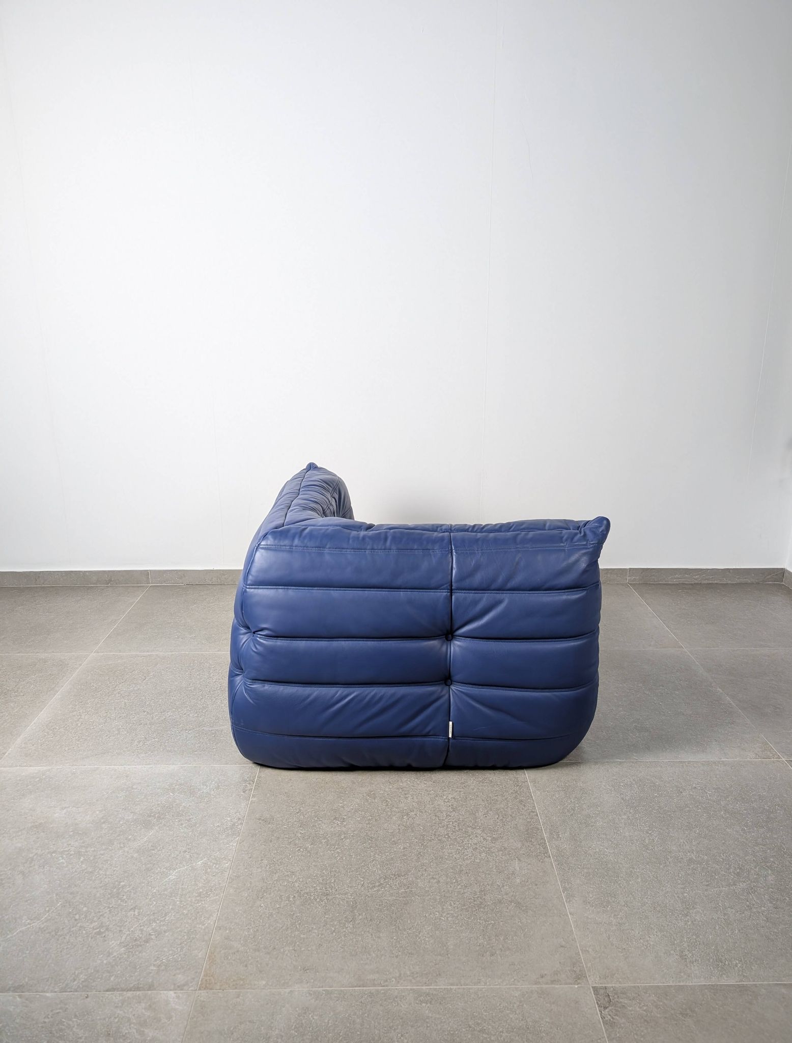 Michel Ducaroy Ligne Roset Blue Leather Togo Corner Sofa France 1980s