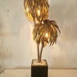 Lampe de table palmier en laiton vintage Maison Jansen, années 1970, France