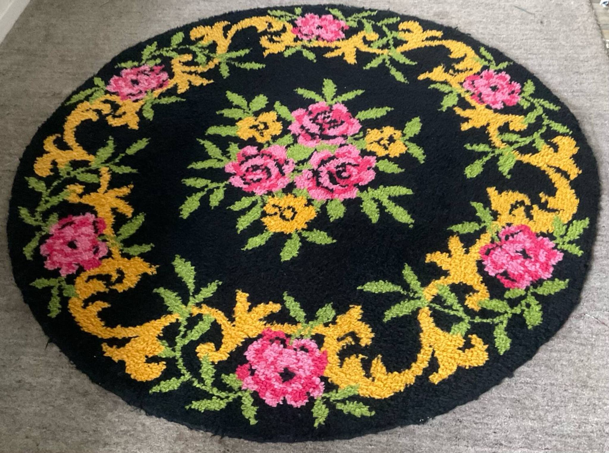 Tapis rond vintage en laine 150cm années 70