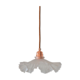 White pleated glass pendant lamp – electric mounting copper color