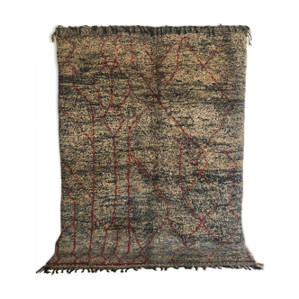 Berber carpet beni ouarain mottled brown and grey with red patterns 3.07x2.24m