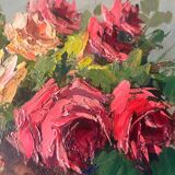 HSP painting "Bouquet of roses" in vase signed Florent + frame