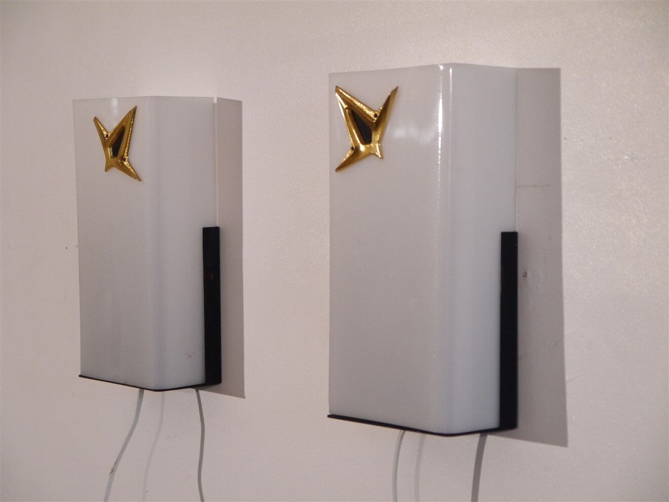 Pair of vintage metal, brass and acrylic wall lamps 1960