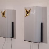 Pair of vintage metal, brass and acrylic wall lamps 1960