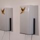 Pair of vintage metal, brass and acrylic wall lamps 1960