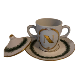 Porcelain cup of snake in the colors of Napoleon with its saucer and lid