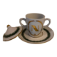 Tasse porcelaine de couleuvre aux couleurs de Napoléon avec sa soucoupe et couvercle