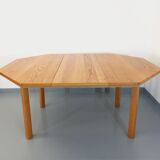 Table octogonale vintage des années 80 en orme avec rallonge