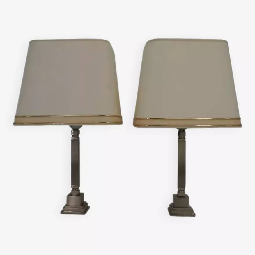 Pair of chrome and brushed metal lamps