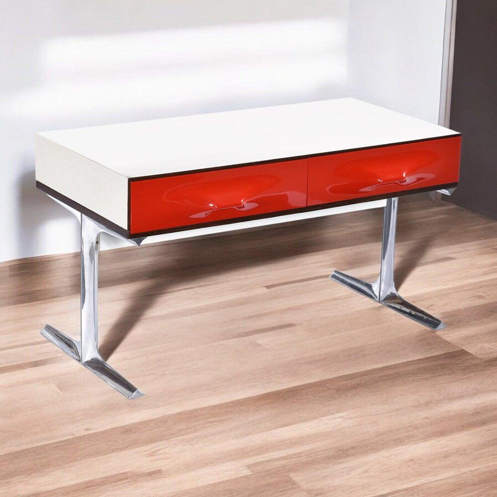 Console stéréo TV DF-2000 en palissandre, chrome et plastique rouge par Raymond Loewy.