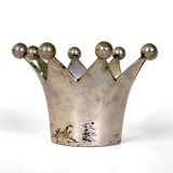 Vintage silver metal candle holder crown, 1930 1940