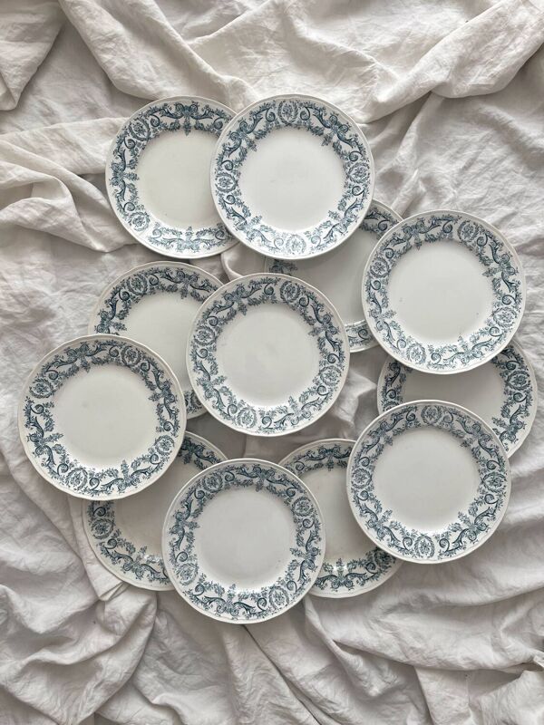 12 assiettes plates en terre de fer « Louis XVI » Saint Amand et Hamage