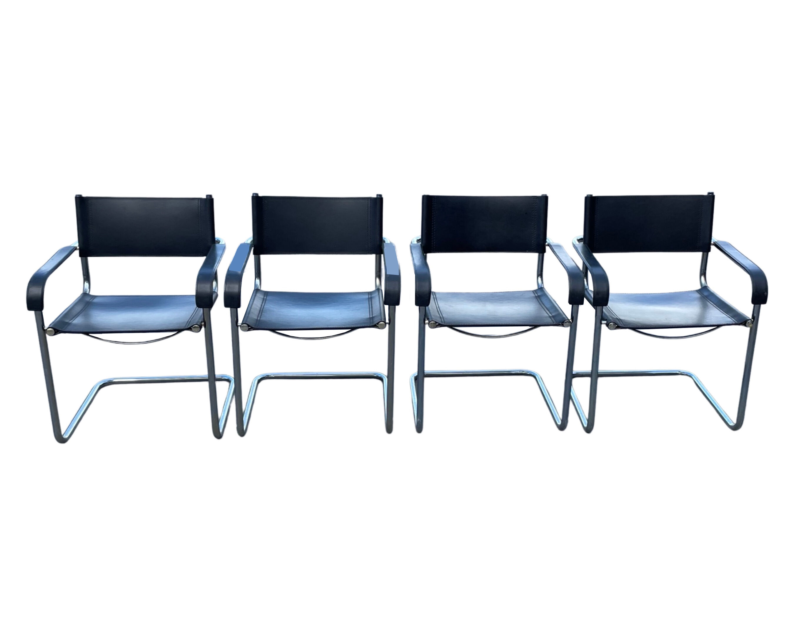 Set of 4 bauhaus cantilever chairs black leather and chrome design