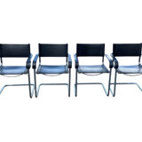 Set of 4 bauhaus cantilever chairs black leather and chrome design