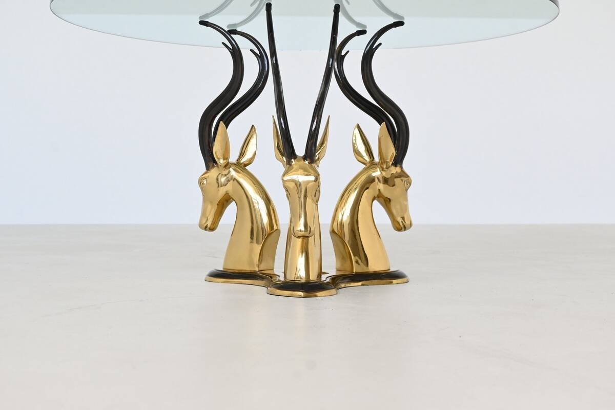 Hollywood Regency style coffee table brass antelope France 1970