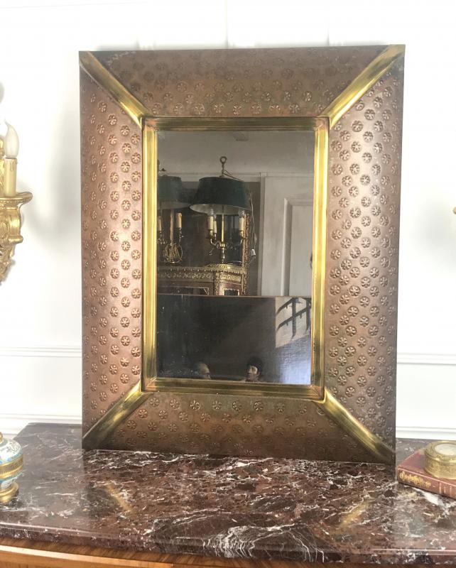 Mirror in metal and copper, dated around 1970 - 52 cm x 33 cm