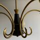 Art deco chandelier 6fires in brass, black metal and opaline