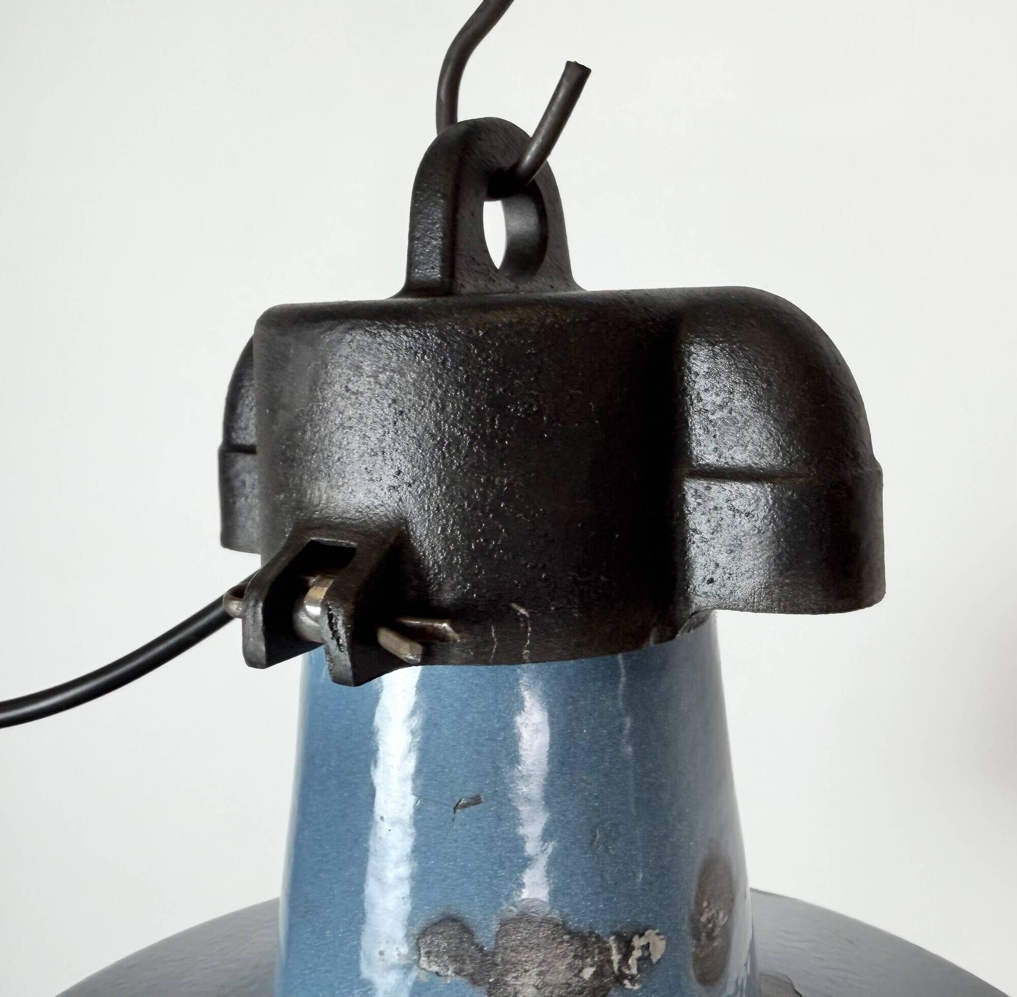 Industrial Blue Enamel Factory Lamp with Cast Iron Top, 1960s