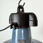 Industrial Blue Enamel Factory Lamp with Cast Iron Top, 1960s