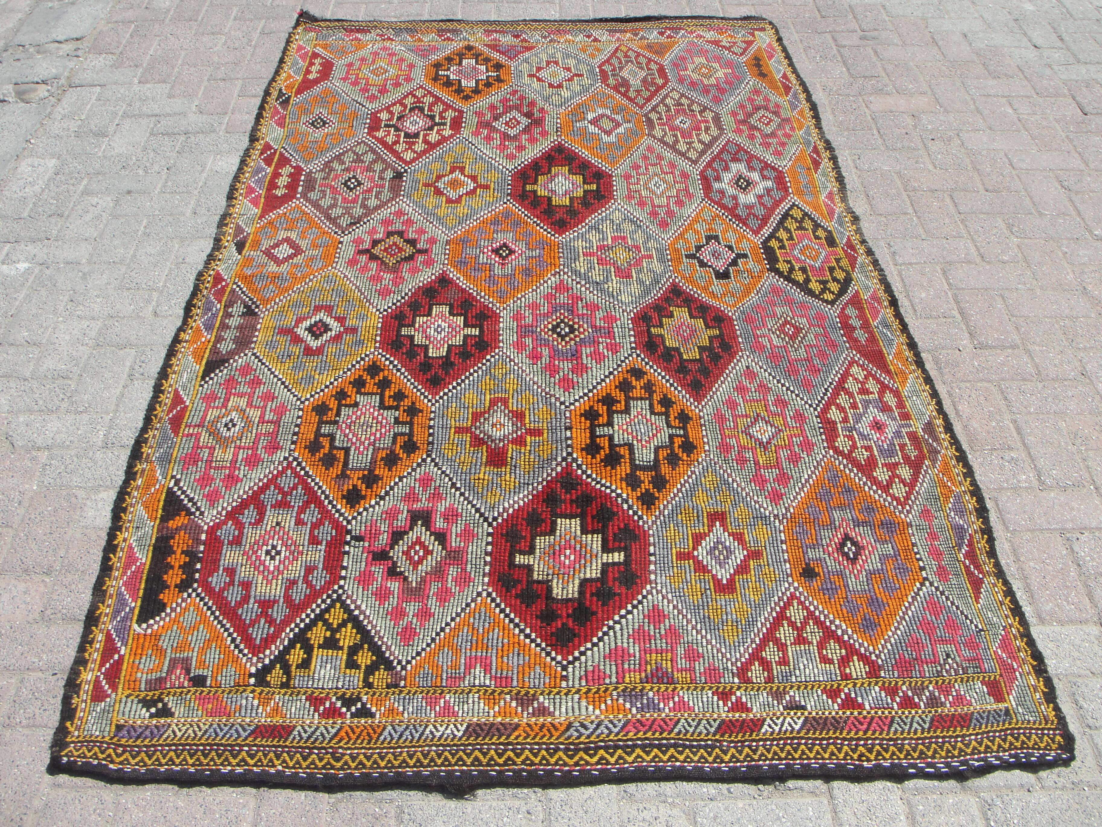 Large Kilim Rug, Vintage Rug, Home Decor rug, Turkish Kilim
