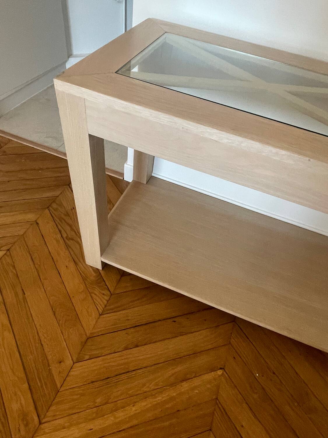 Light oak and glass console