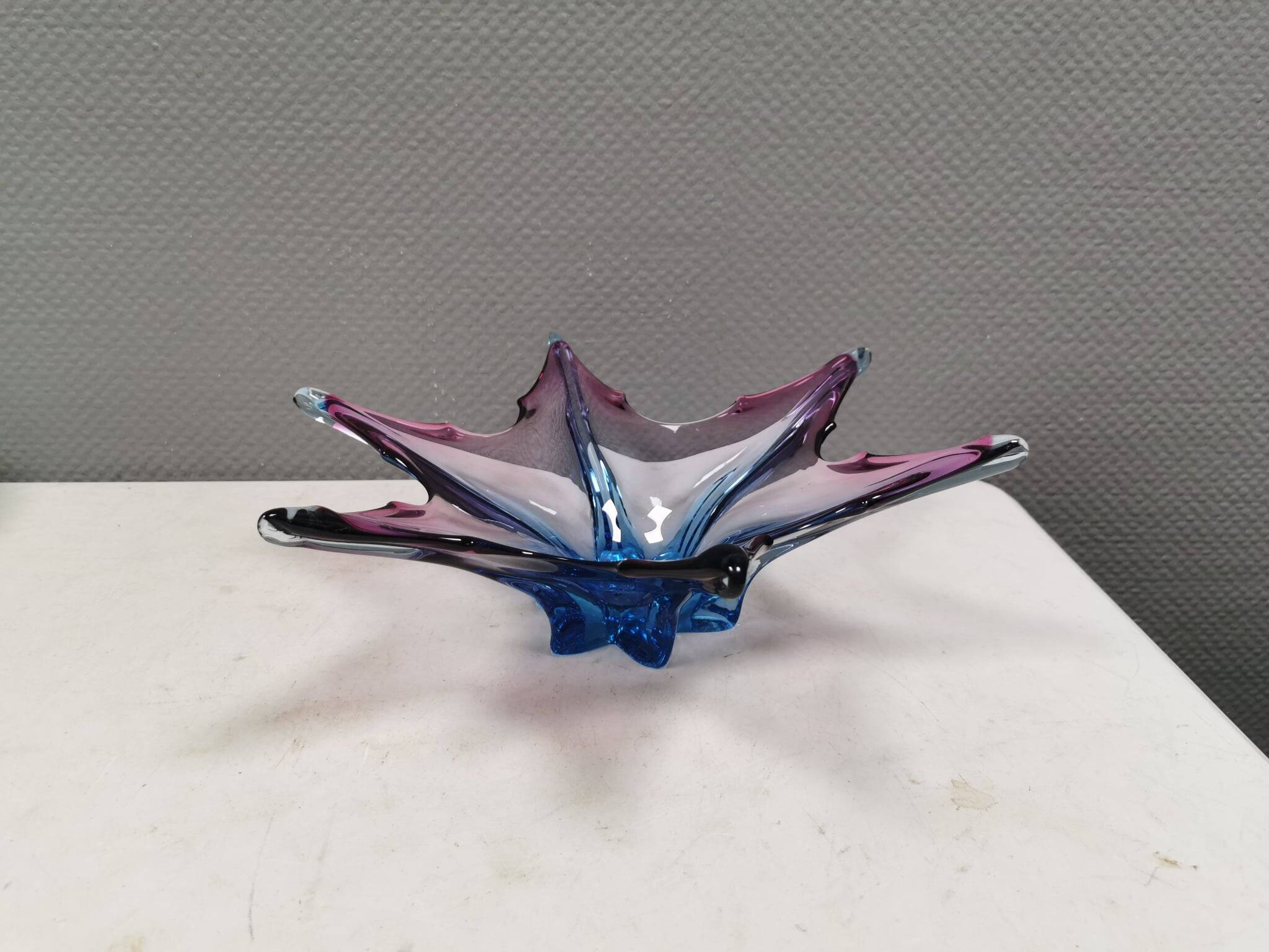 Murano Glass bowl with "leaf" shape in blue/purple/pink/transparent colors