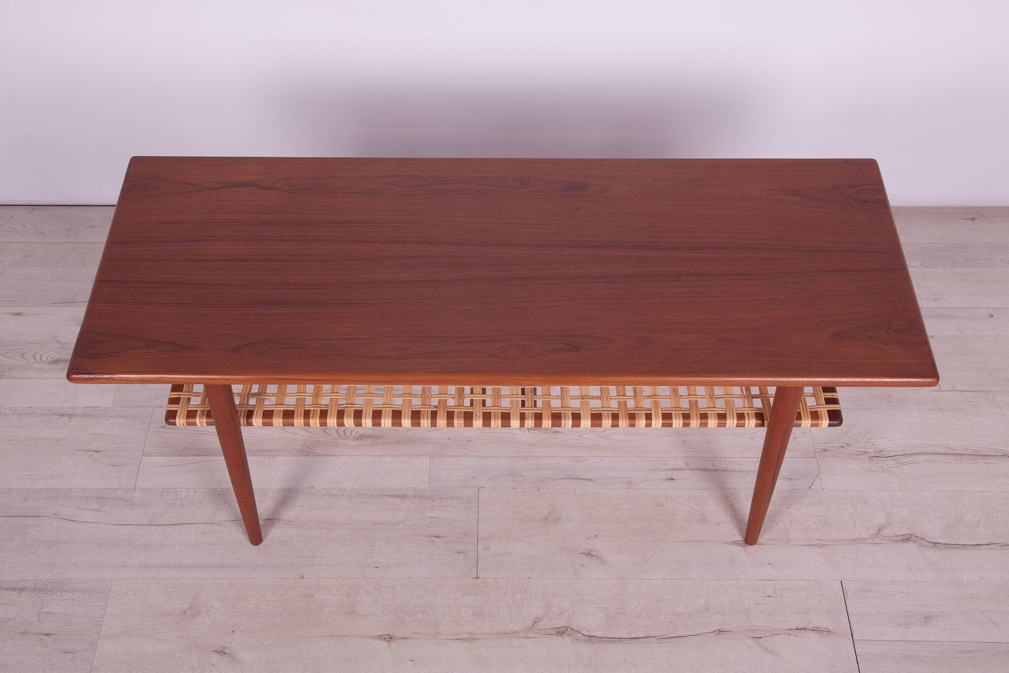 Mid-Century Teak and Rattan Coffee Table, 1960s